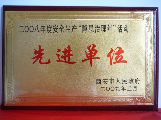 2009年2月，，，，被西安市人民政府评为2008年度清静生产“隐患治理年”活动先进单位